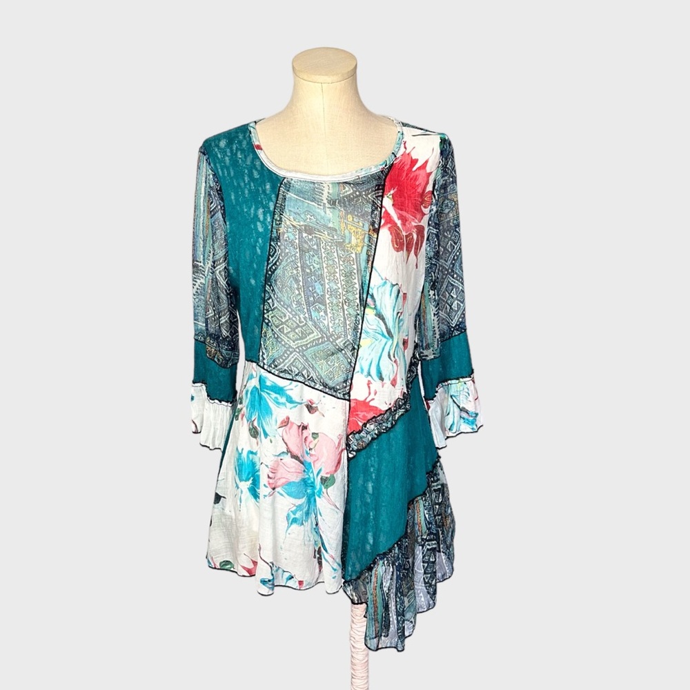 Paris Hues Boho Patchwork Asymmetrical Tunic Top
